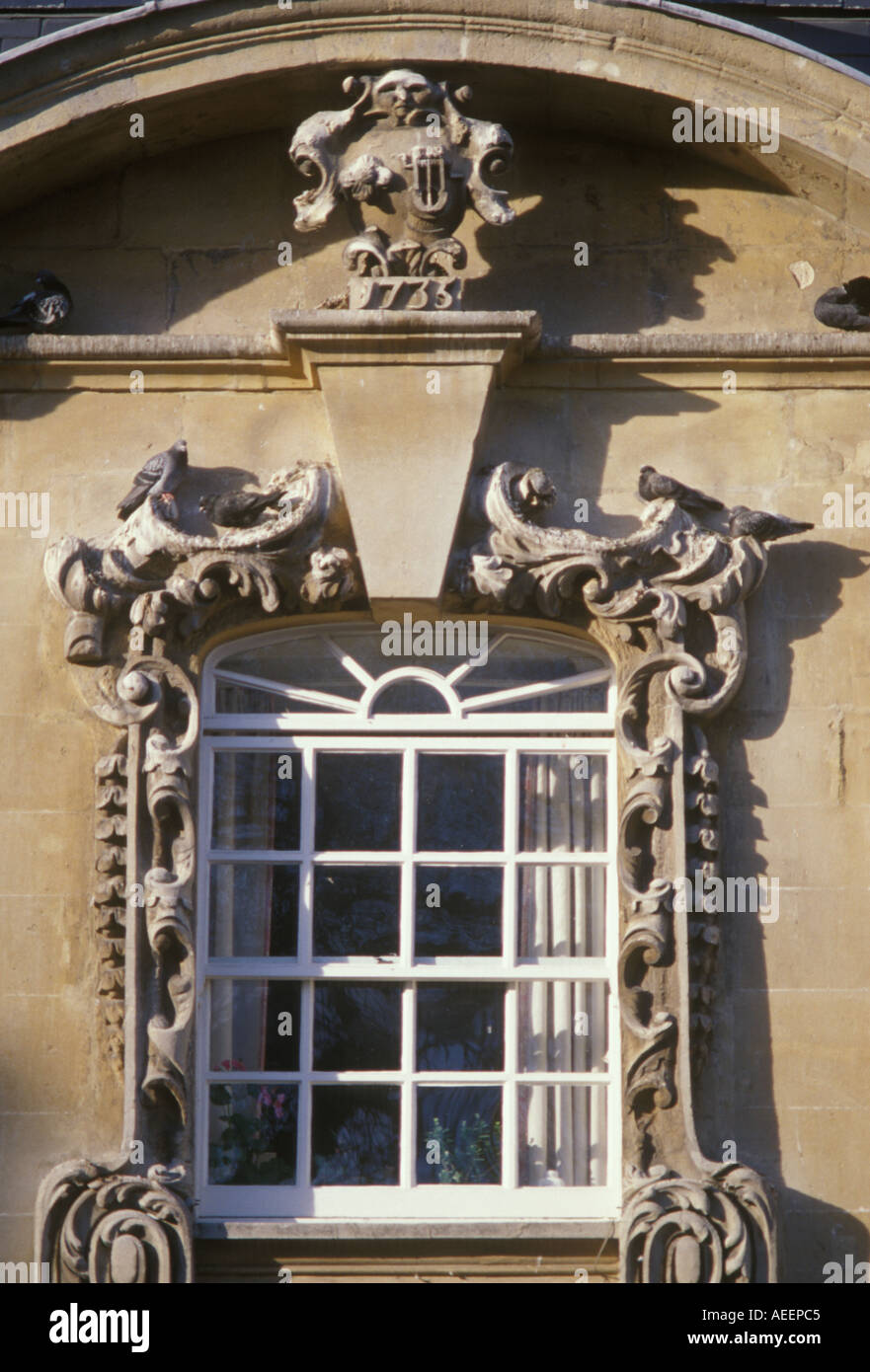 Détail architectural de fenêtre baroque de Rosewell Chambre maison de ville géorgienne de Bath en Angleterre Banque D'Images