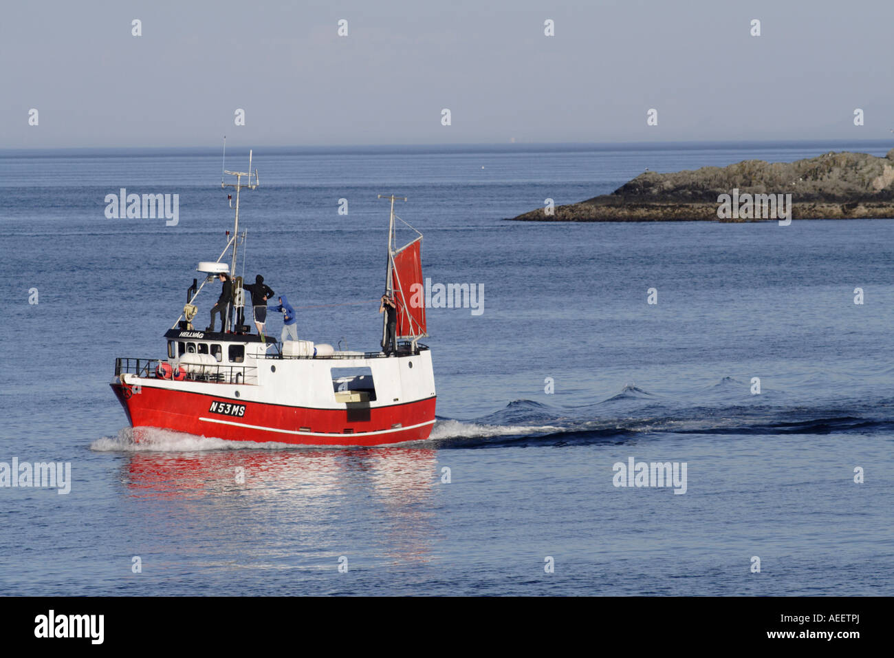 Bateau de pêche, Moskenes, la Norvège. Banque D'Images