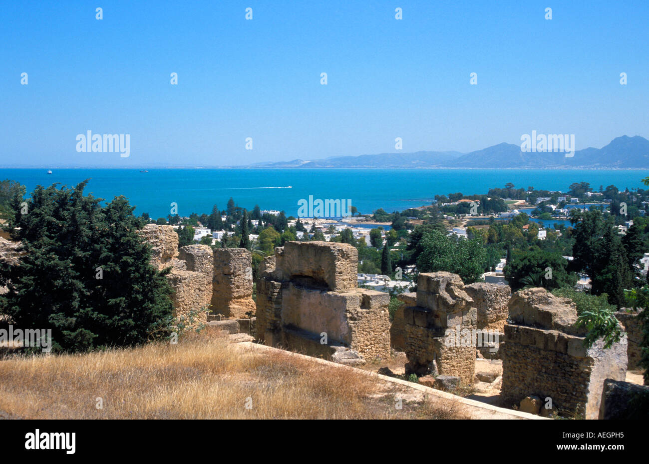 Tunisie Tunis Carthage visualiser à partir de la colline de Byrsa au quartier punique et la baie de Carthage Banque D'Images