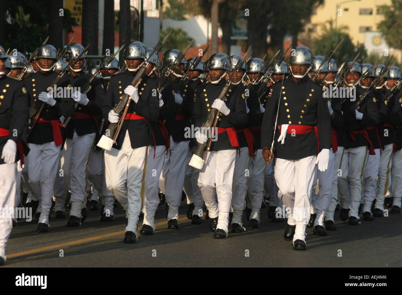 Parade militaire à Santo Domingo République dominicaine rue el malecon au cours de la journée de commémoration de l'indépendance 27 février Banque D'Images