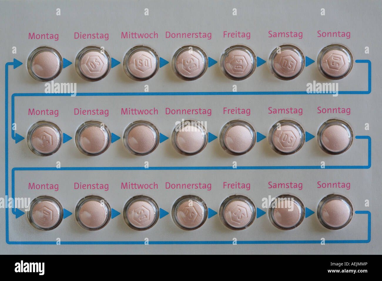 Pilule contraceptive, un mois pack Banque D'Images