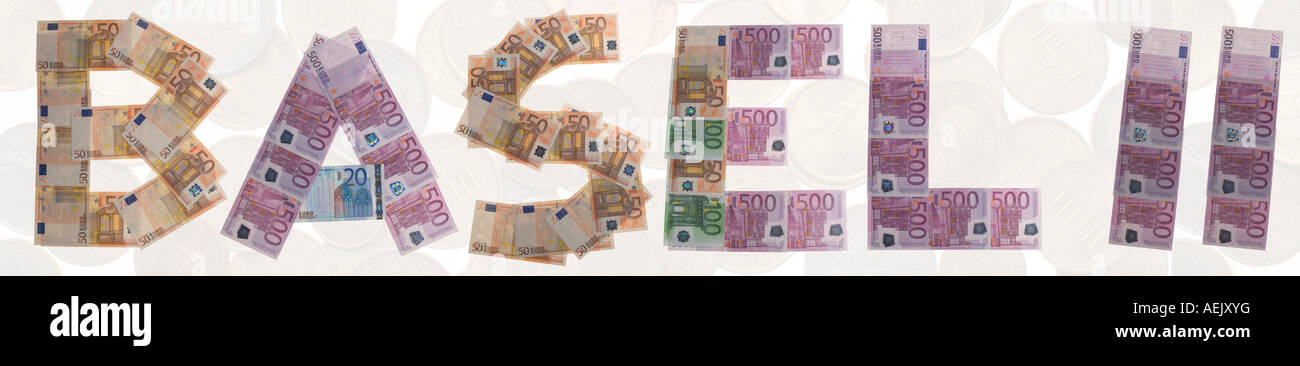 Bâle II, written with bank notes Banque D'Images