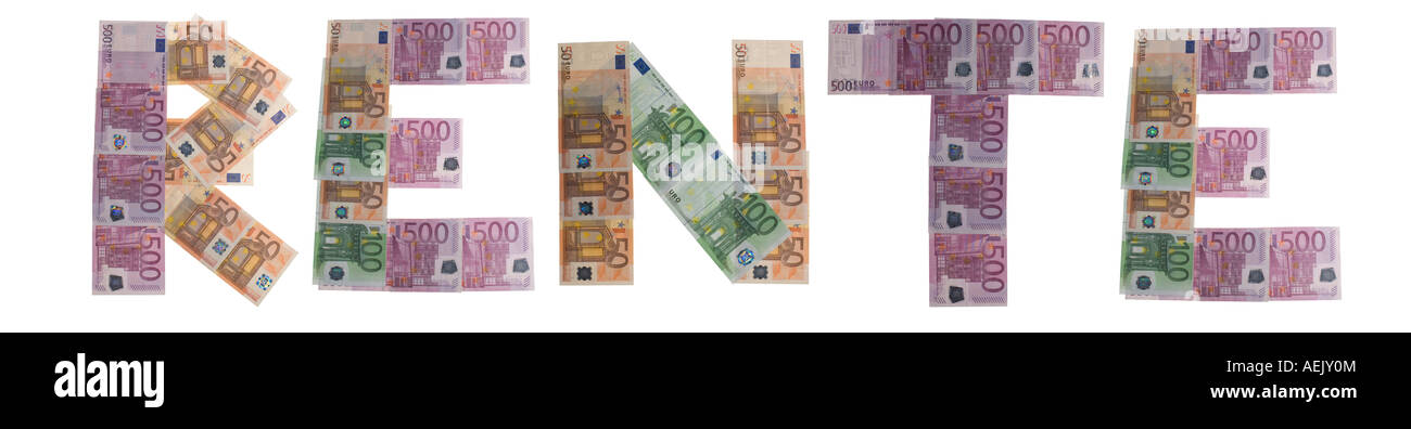 Rente/retraite, written with bank notes Banque D'Images
