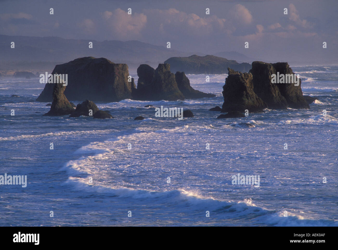 Les piles de la mer à Bandon Plage Vue de face Rock Bandon d'observation de la côte de l'Oregon USA Banque D'Images Les piles de la mer à Bandon Plage Vue de face Rock Bandon d'observation de la côte de l'Oregon USA Banque D'Images