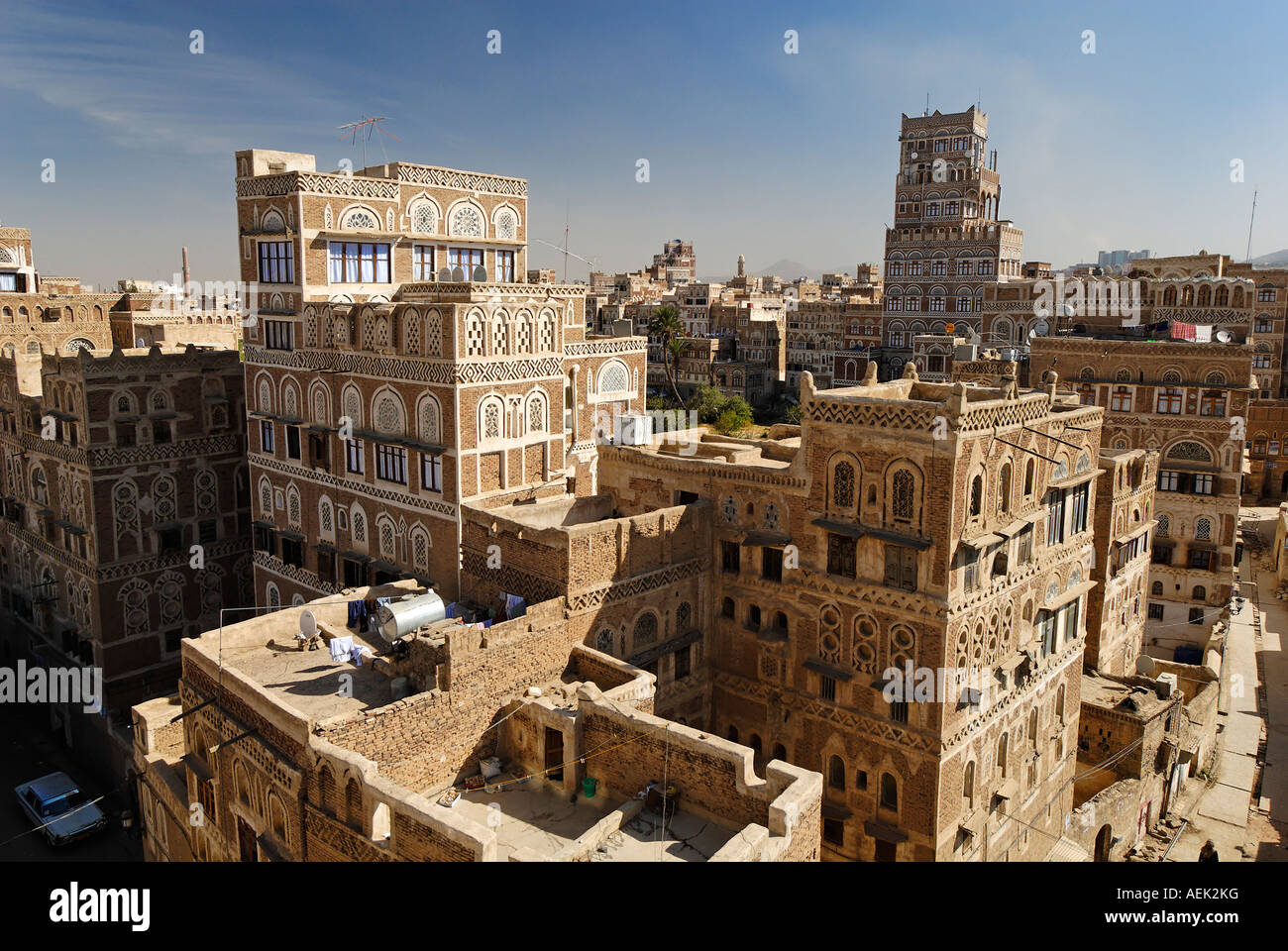 Centre historique de la vieille ville de Sanaa, Sanaa, UNESCO World Heritage Site, Yémen Banque D'Images
