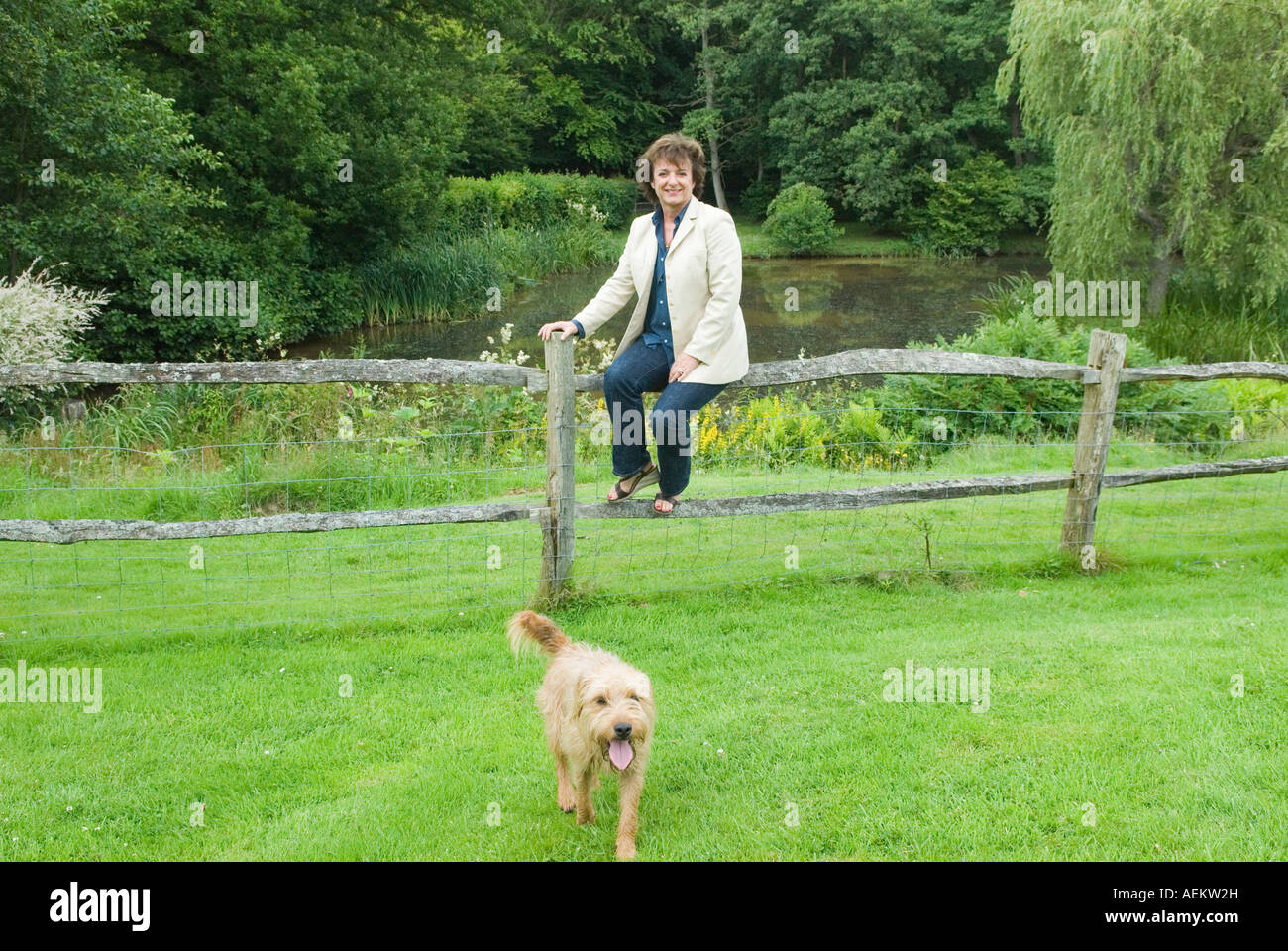 Rosa Monckton amie de la défunte Diana la princesse de Galles à domicile Dallington, East Sussex Angleterre 2007 Royaume-Uni 2000s chien de compagnie Boarder Terrier HOMER SYKES Banque D'Images