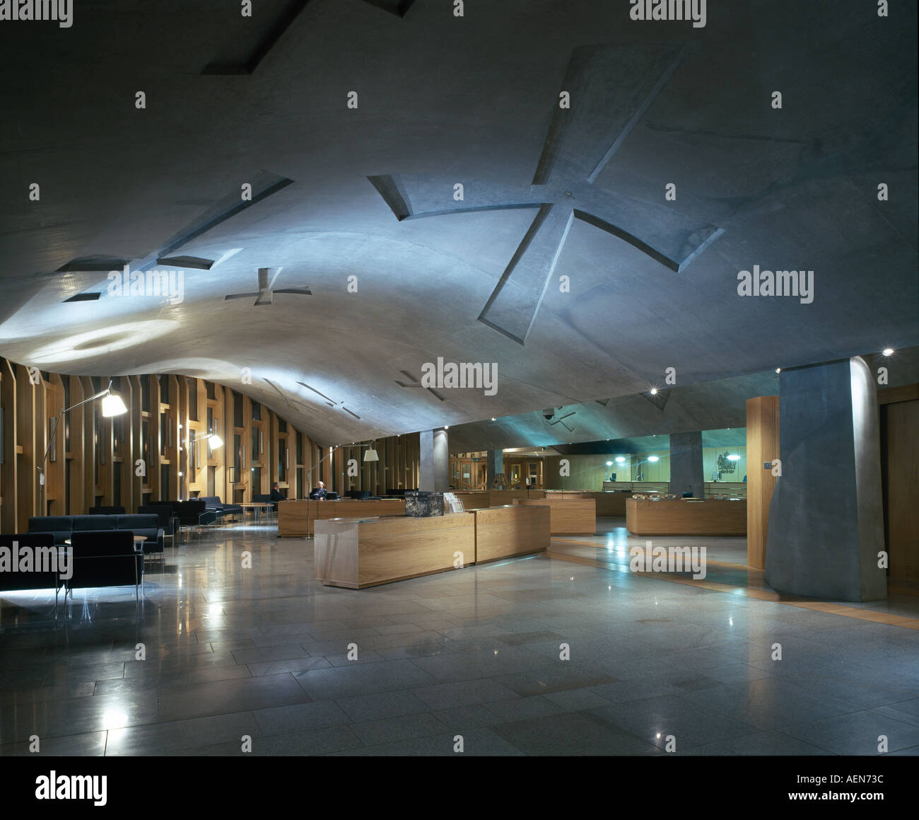 Le Parlement écossais, Edimbourg, Ecosse. Entrée du public. Architecte :-EMBT RMJM Banque D'Images