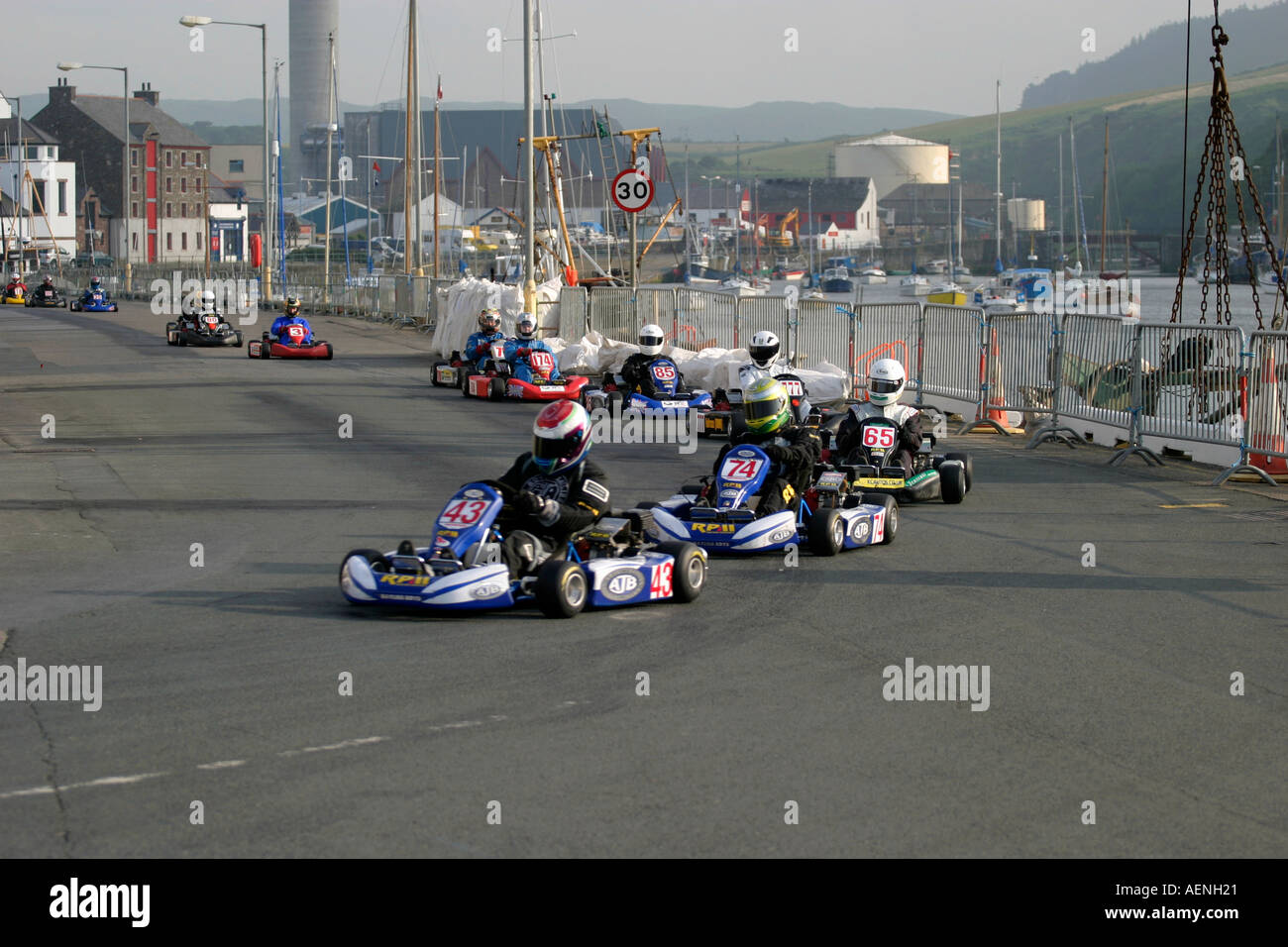 Formule Formule monde biland karts karting sur circuit de la rue Peel, à l'OIM Grand Prix Kart Banque D'Images