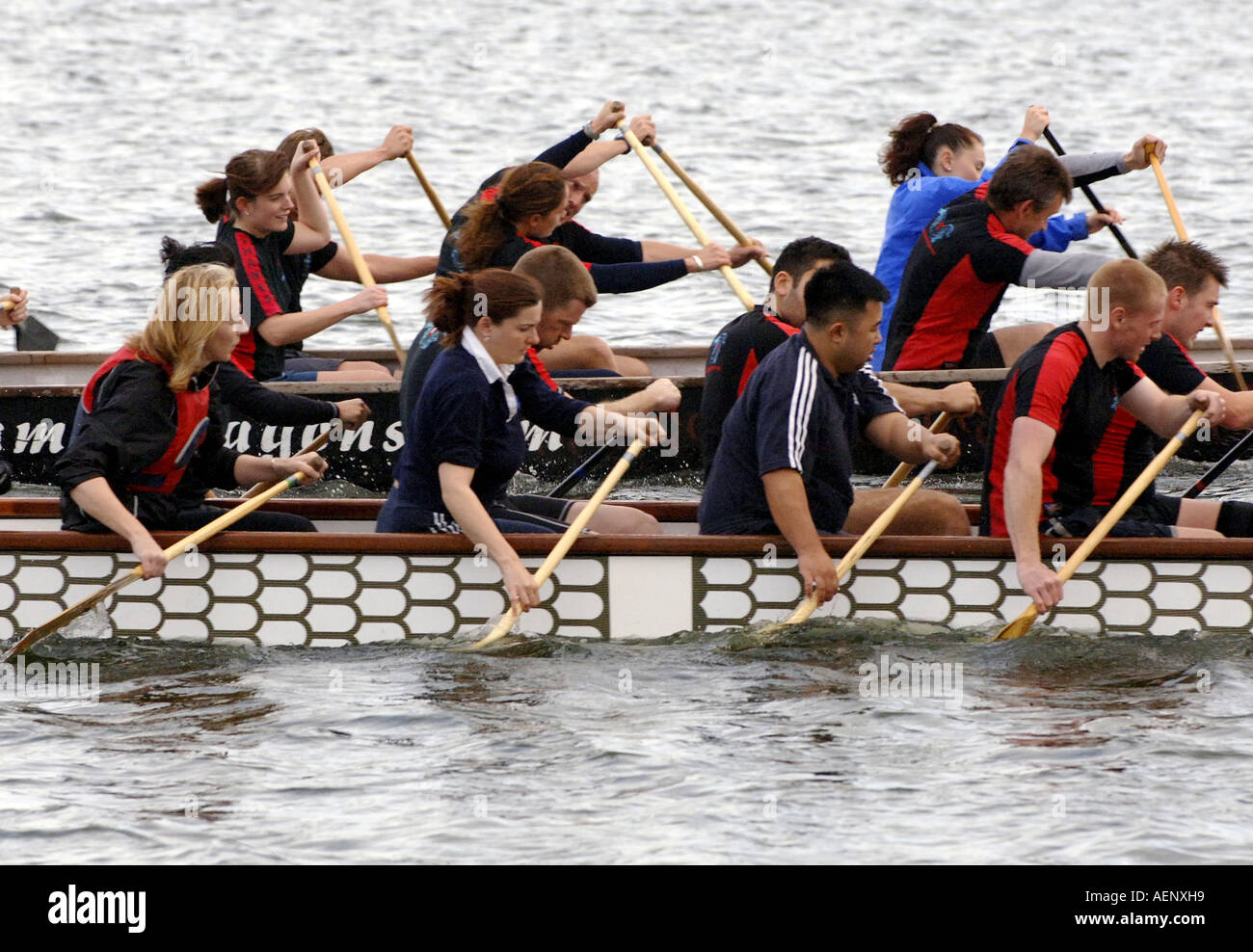 La Tamise DRAGONBOATING formation dragons à la London Regatta Centre London UK Banque D'Images