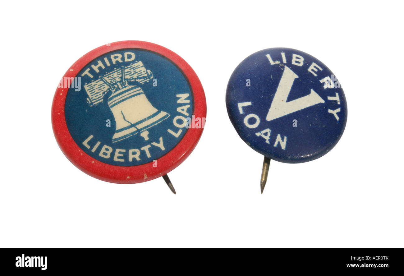 Pinback des boutons de la troisième et premier LIberty prêts dans la Première Guerre Mondiale 1917 1918 Banque D'Images