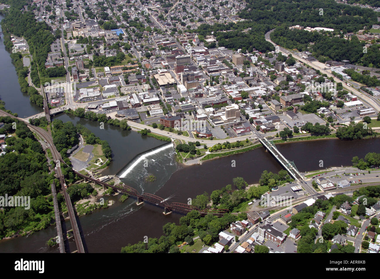 Vue aérienne de Easton, Pennsylvanie, et Phillipsburg, New Jersey, États-Unis Banque D'Images