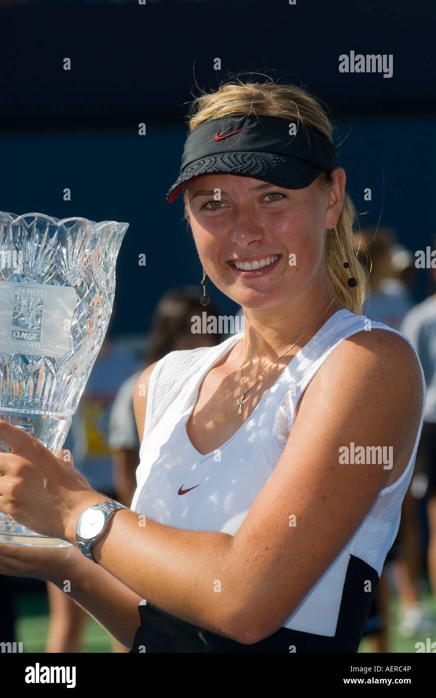 Maria Sharapova célèbre sa victoire à l'des célibataires Acura 2007 Tournoi de tennis classique, la Costa de la Californie. Banque D'Images