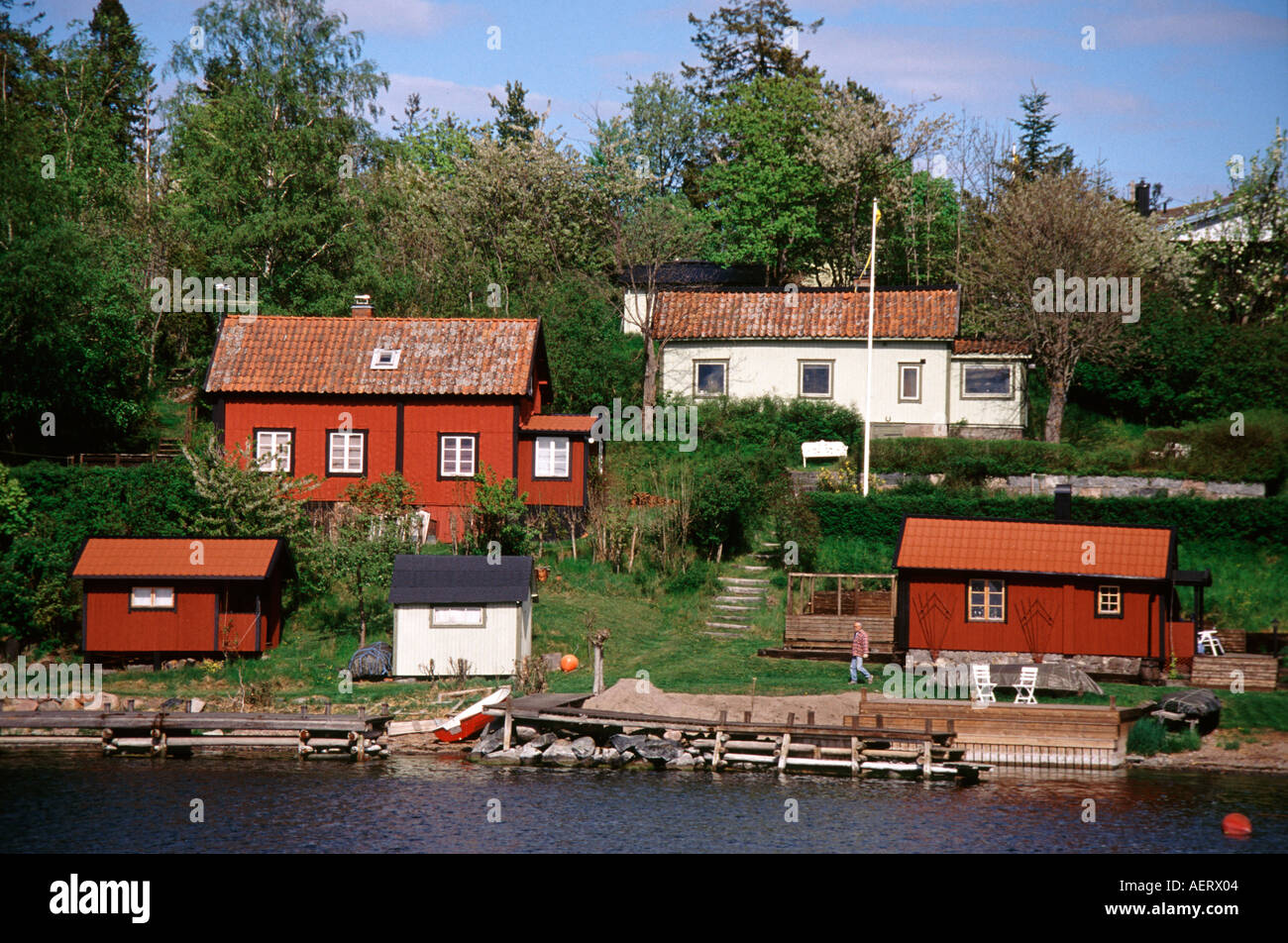 Maisons au bord du lac Banque D'Images