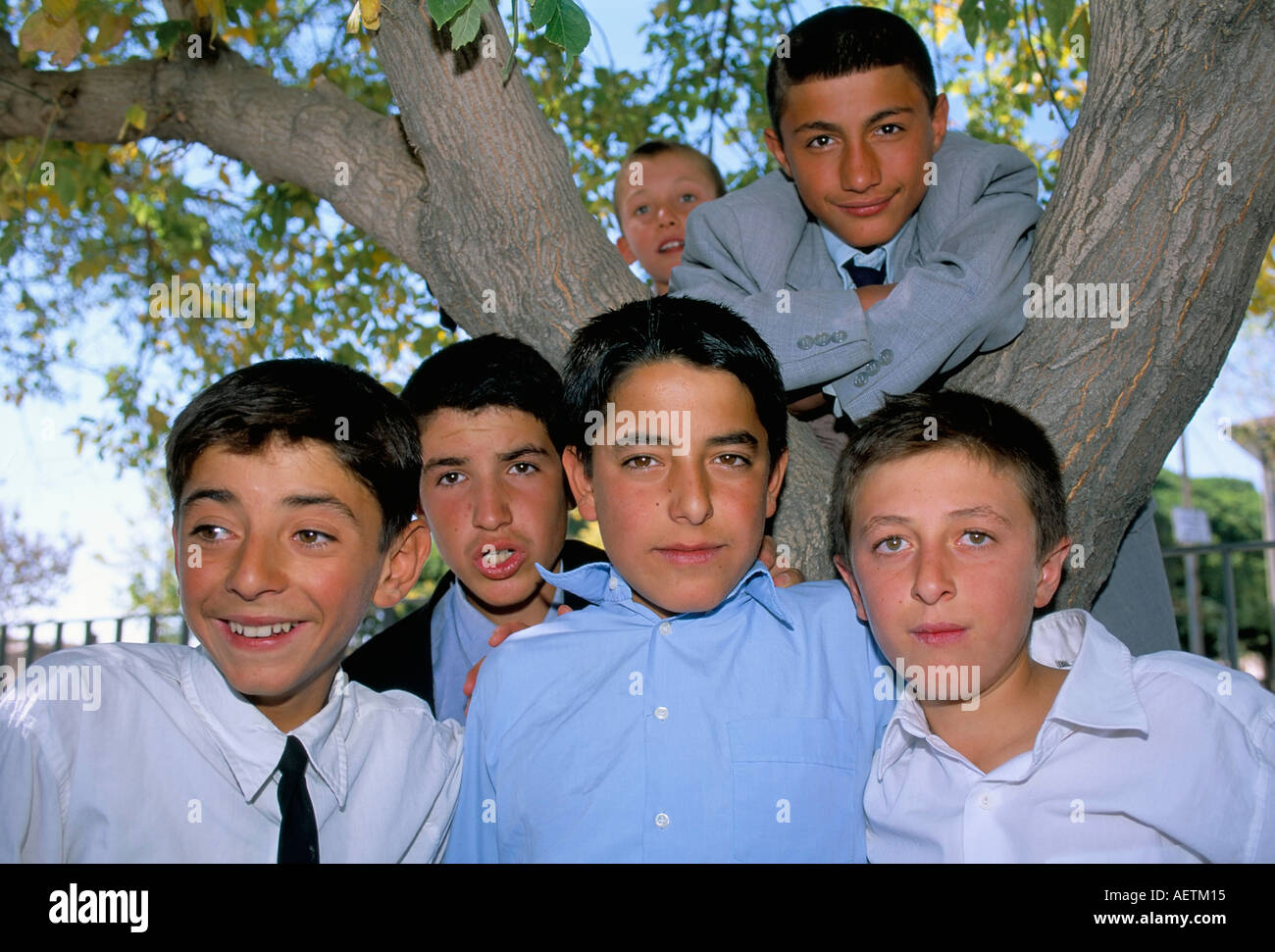 Groupe de garçons Kaymaku Kaymaku l'école de l'Anatolie Turquie Asie Asie Mineure Banque D'Images