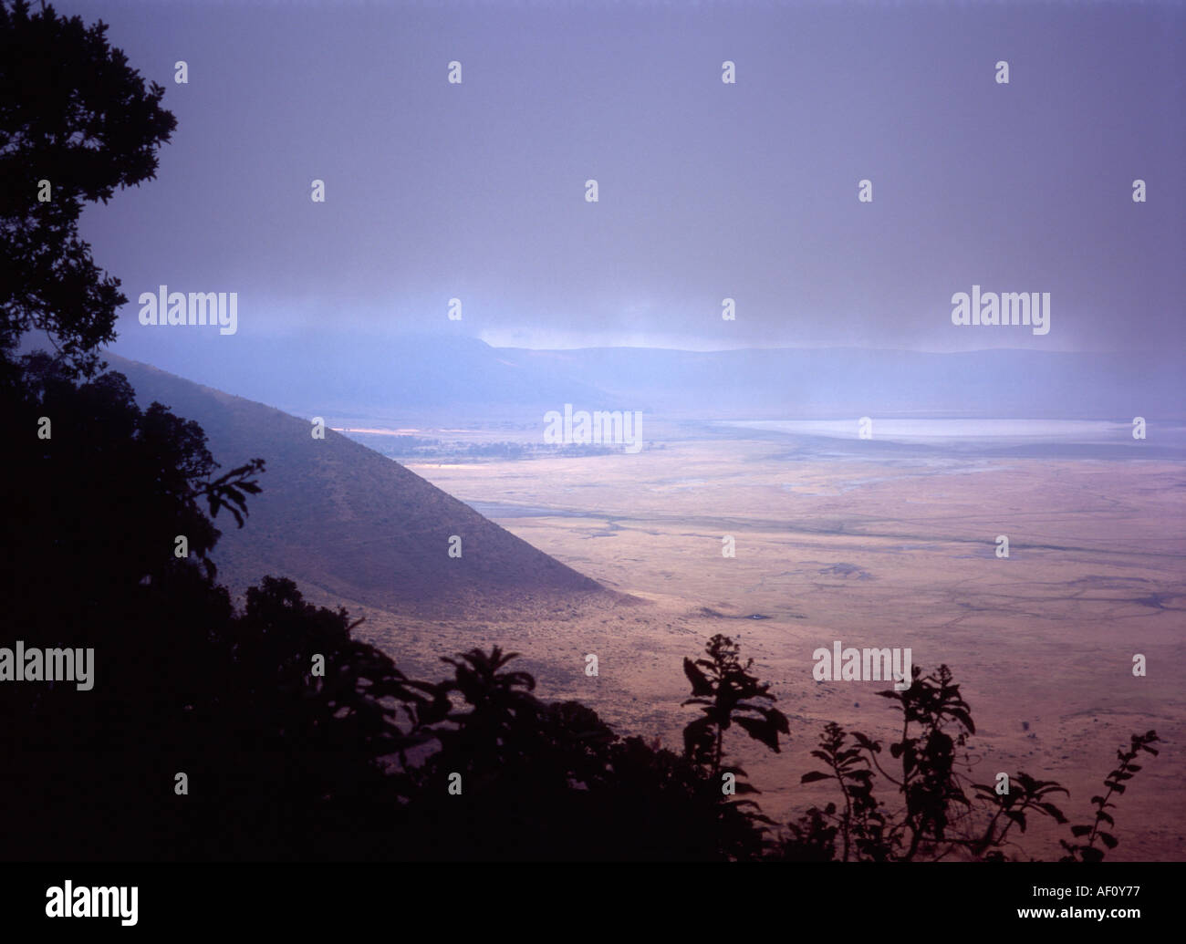 Les nuages bas se réunit autour du bord de la cratère de Ngorongoro, en Tanzanie Banque D'Images