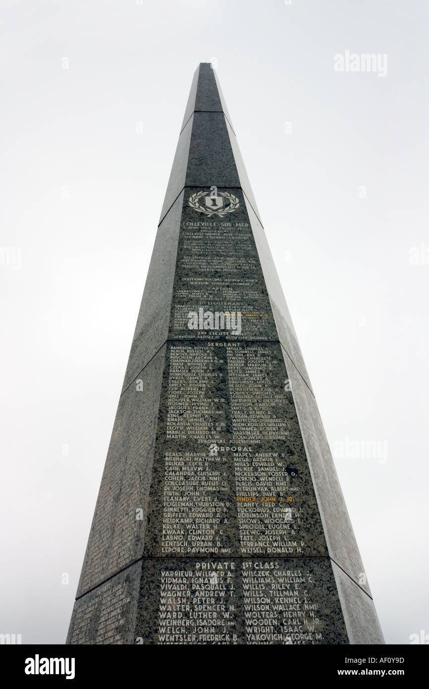 Monument à la 1re Division d'infanterie US à Omaha Beach Pointe du Hoc Colleville sur Mer Normandie France Banque D'Images
