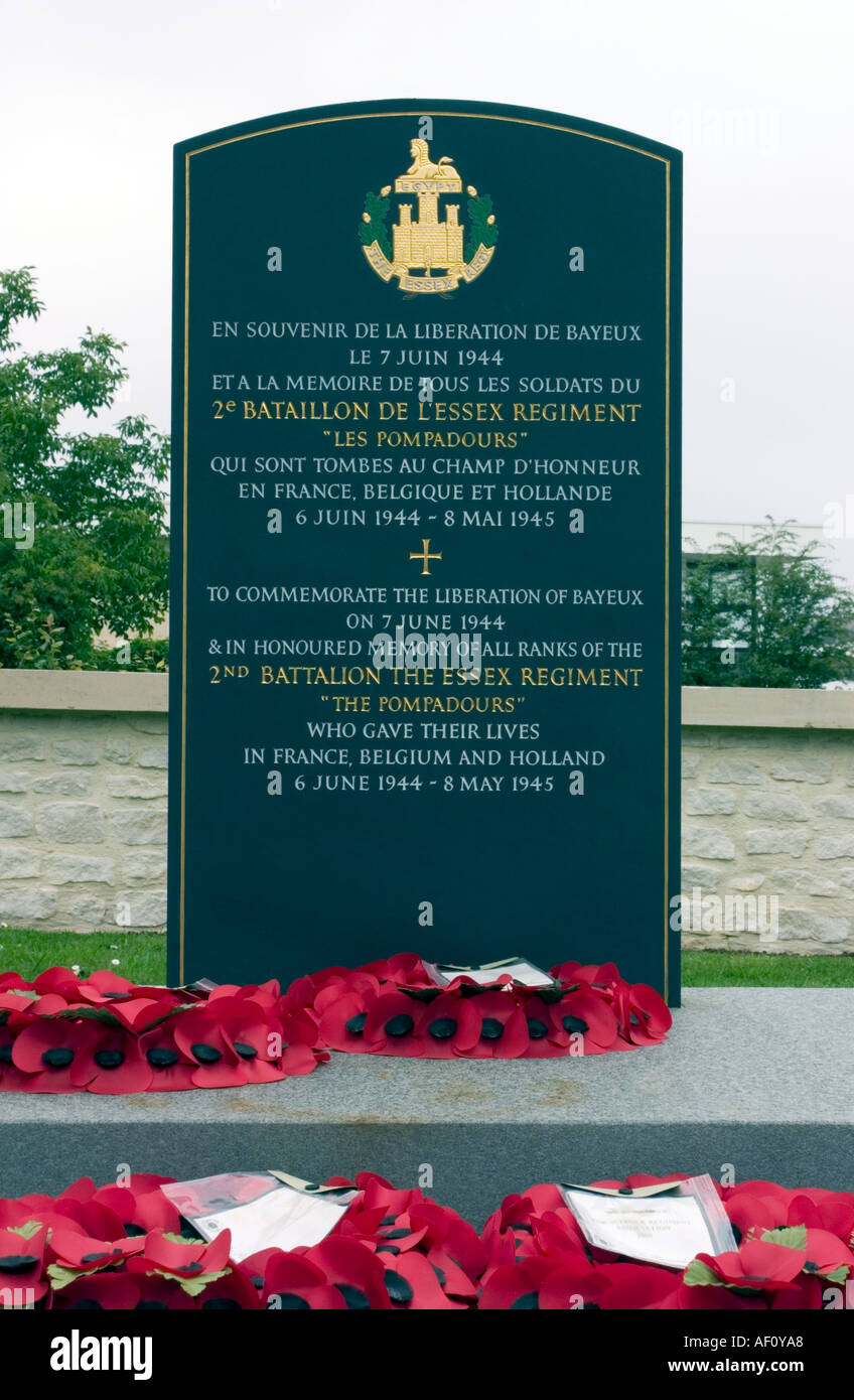 Monument commémorant la libération de Bayeux et le 2e Bataillon du Régiment de l'Essex Pompadours Normandie France Banque D'Images