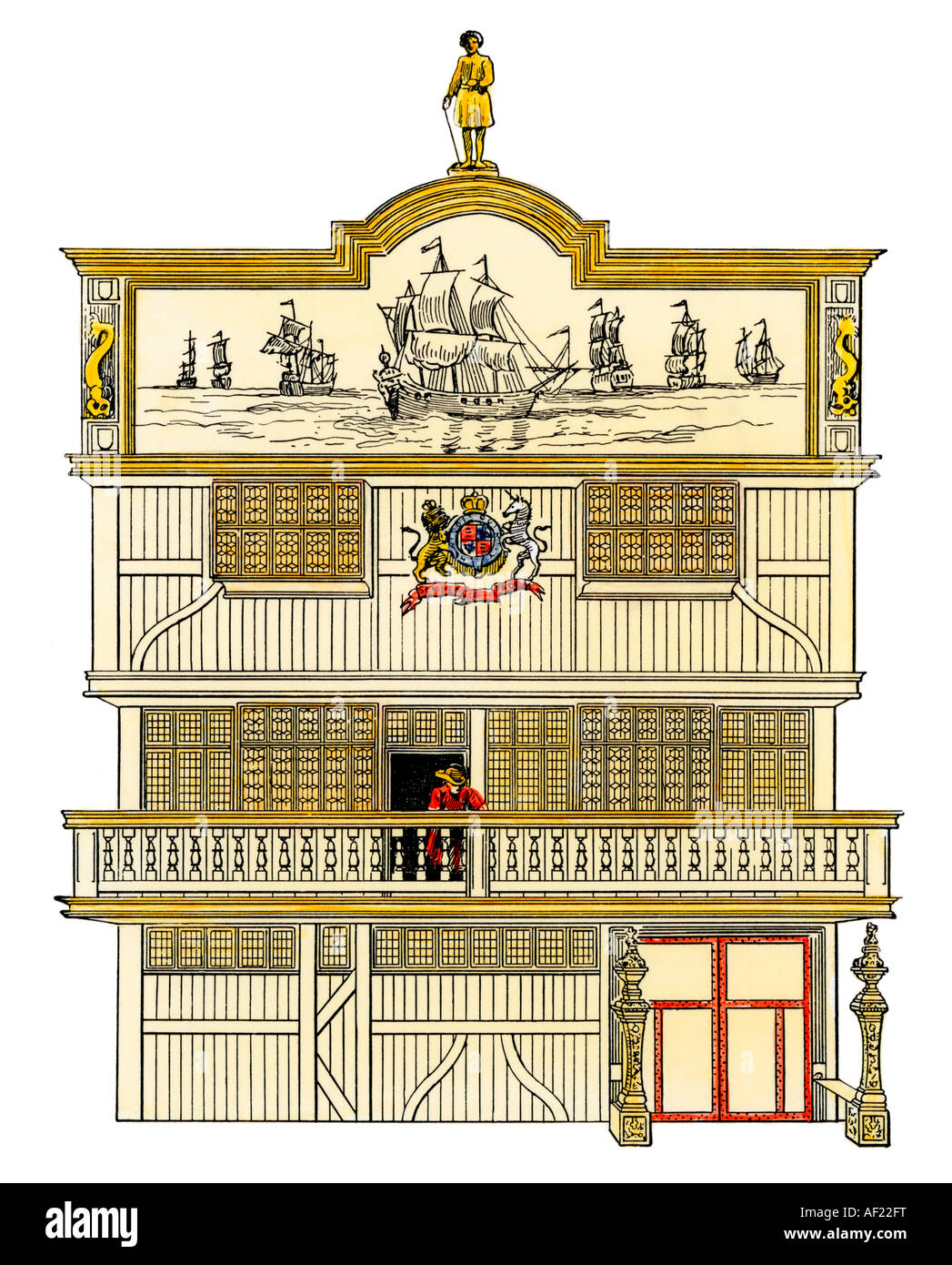 Face de l'ancienne British East India House. À la main, gravure sur bois Banque D'Images