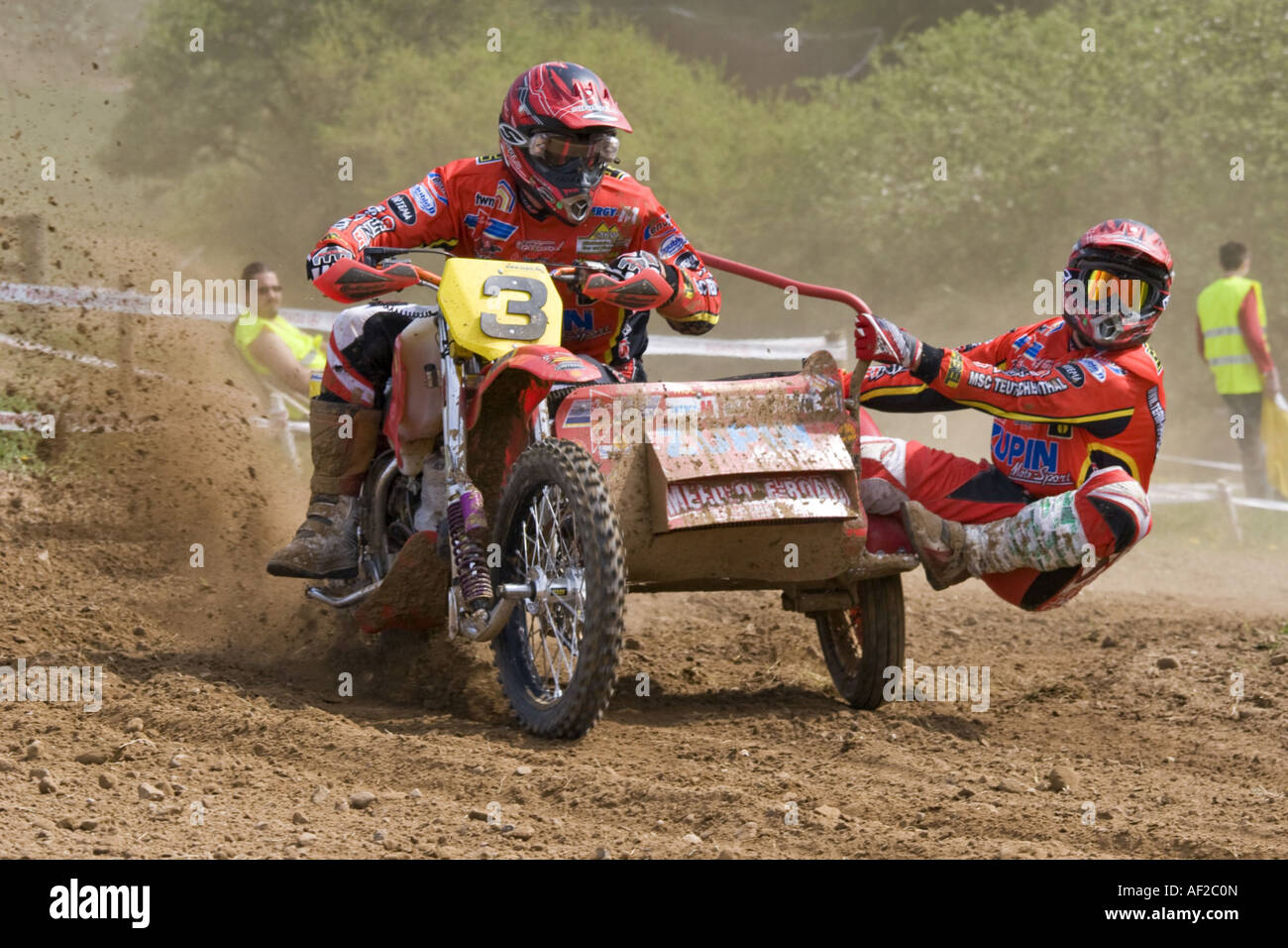 Moto avec side car lors d'une course, Allemagne Banque D'Images