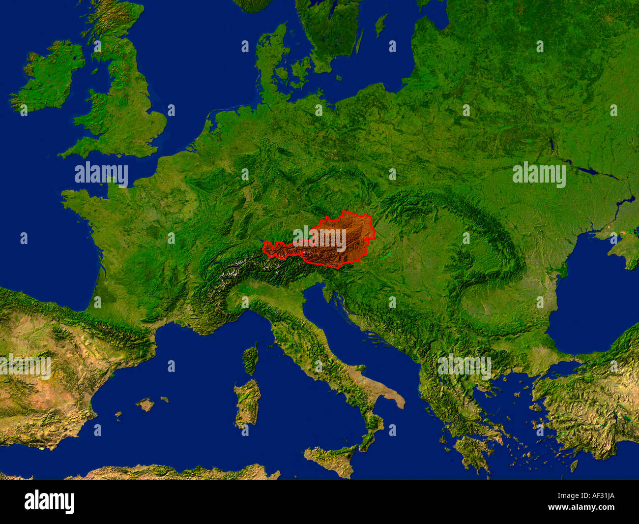 Image satellite de l'Autriche en surbrillance Banque D'Images