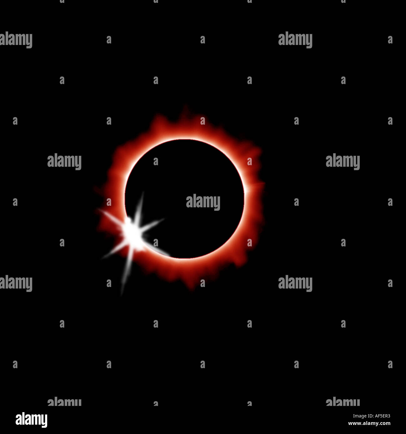 Eclipse solaire total eclipse cercle noir anneau de feu éruption solaire corona ciel noir bague en diamant de couleur rouge effet ni ciel eclipse Banque D'Images