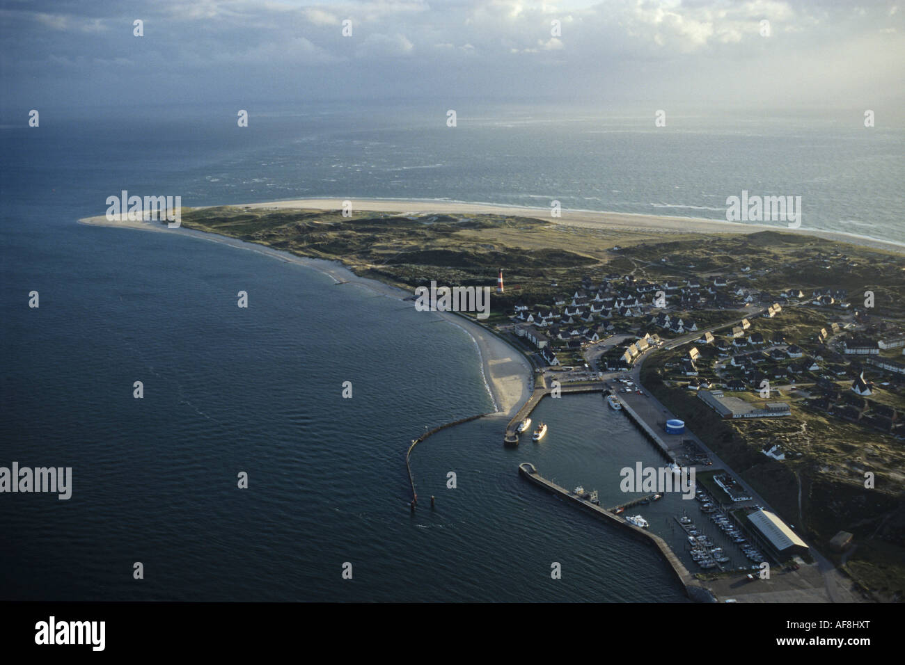 Photo aérienne de l'île nord-frison Amrum, sur la côte allemande de Schleswig Holstein, Allemagne Banque D'Images