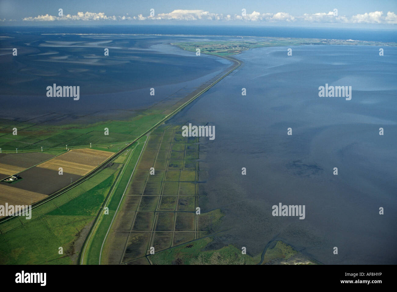 Photo aérienne de Hindenburgdamm causeway, rail, le frison du nord, l'île de Sylt, Schleswig Holstein, Mer du Nord, Allemagne Banque D'Images