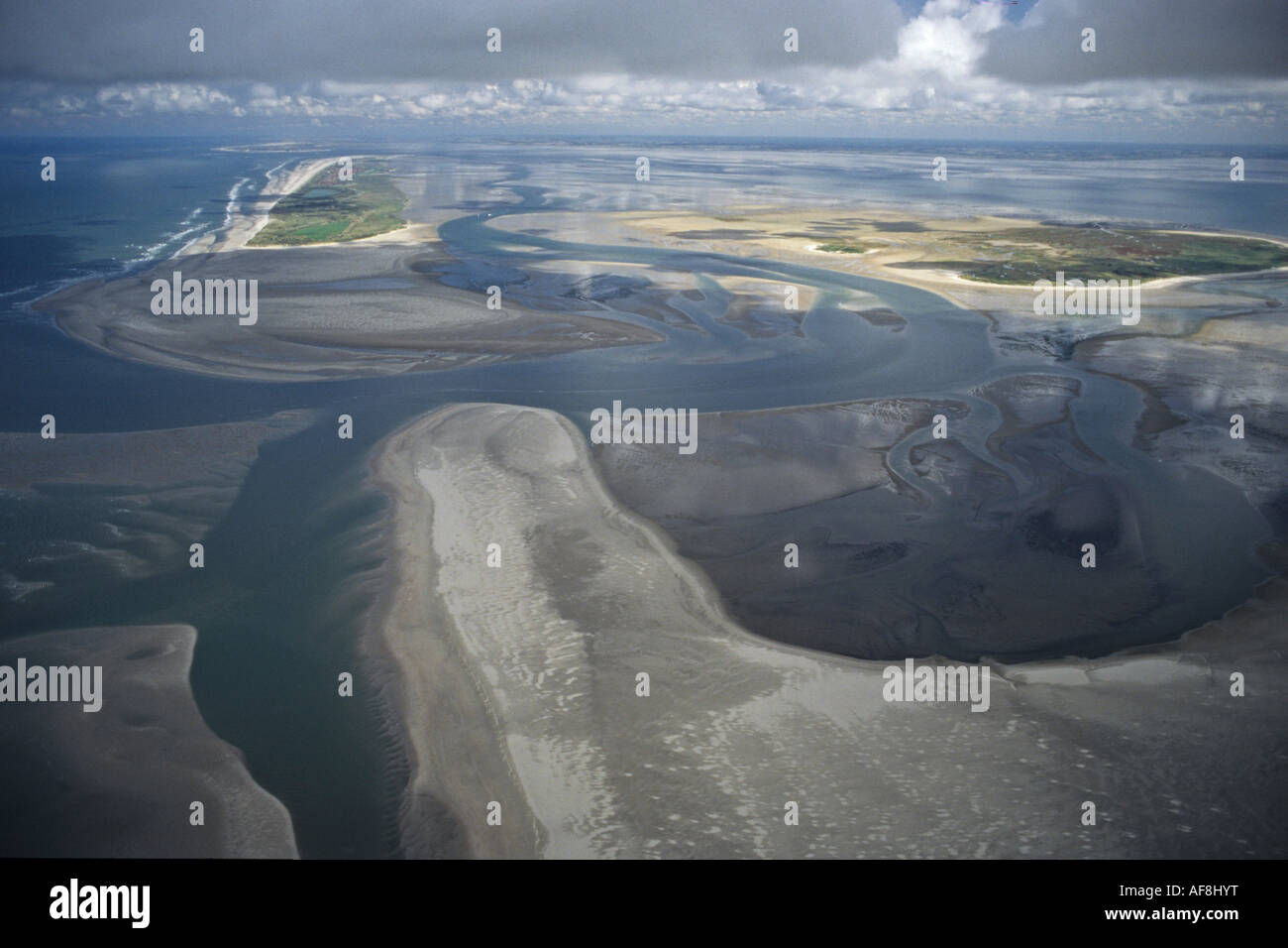 Photo aérienne de Juist, à l'Est de l'île frisonne, Basse-Saxe, Allemagne du nord, la mer du Nord Banque D'Images