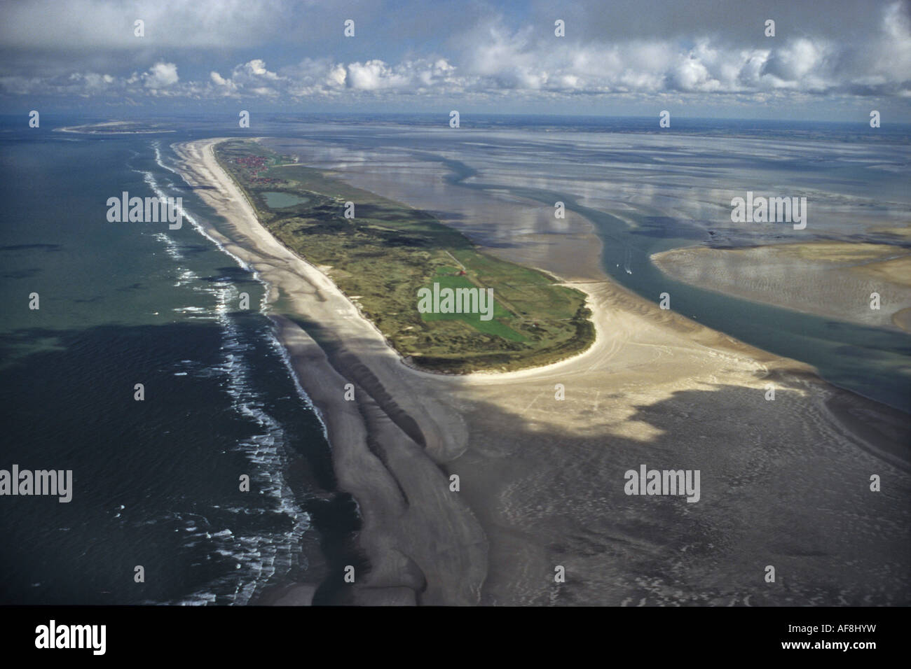 Photo aérienne de Juist, à l'Est de l'île frisonne, Basse-Saxe, Allemagne du nord, la mer du Nord Banque D'Images
