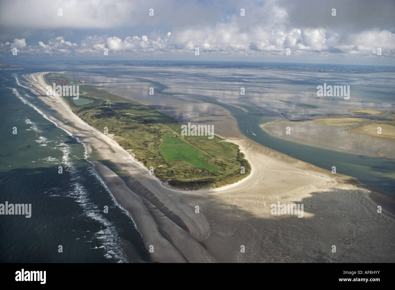 Photo aérienne de Juist, à l'Est de l'île frisonne, Basse-Saxe, Allemagne du nord, la mer du Nord Banque D'Images