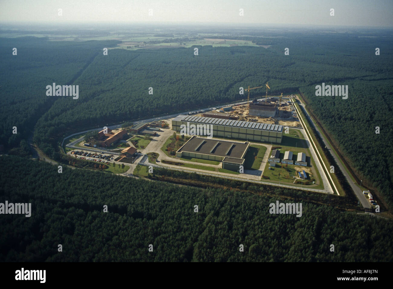 Photo aérienne du dépôt de déchets nucléaires intermédiaires à Gorleben en Basse-Saxe, Allemagne Banque D'Images