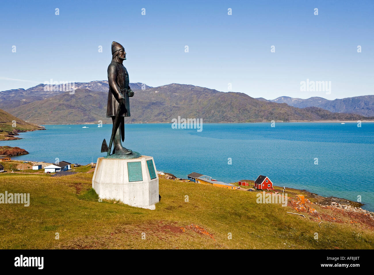 Statue de Leif Eriksson, le premier Européen qui sont arrivés sur le continent américain, Qassiarsuk, le lieu ont été les premiers vikings Banque D'Images