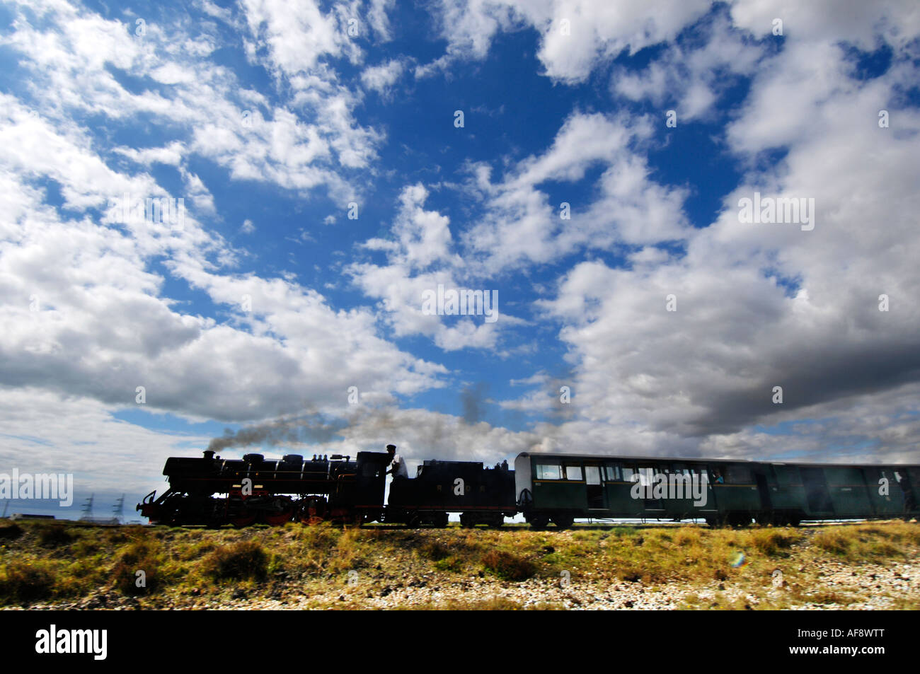 Miniature Romney Hythe et Dymchurch 15 inch gauge steam railway courses sur Romney Marsh, Kent. Banque D'Images