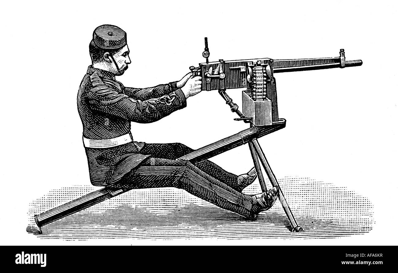 Fusil Maxim de calibre fusil. Gravure (anon). Banque D'Images