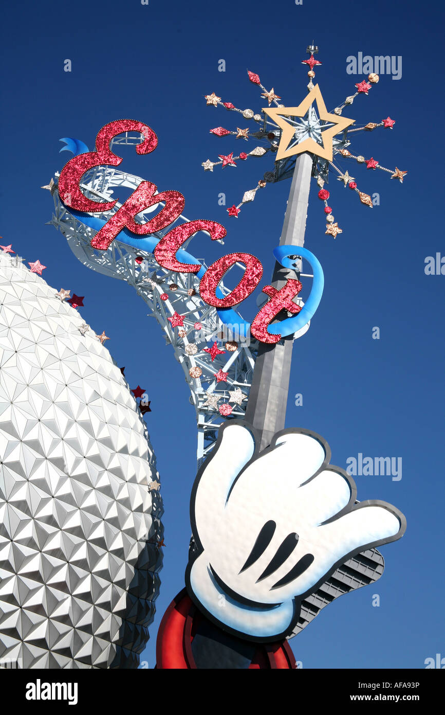 Epcot Center Walt Disney World Orlando Floride géosphère Spaceship Earth avec le mot EPCOT Banque D'Images