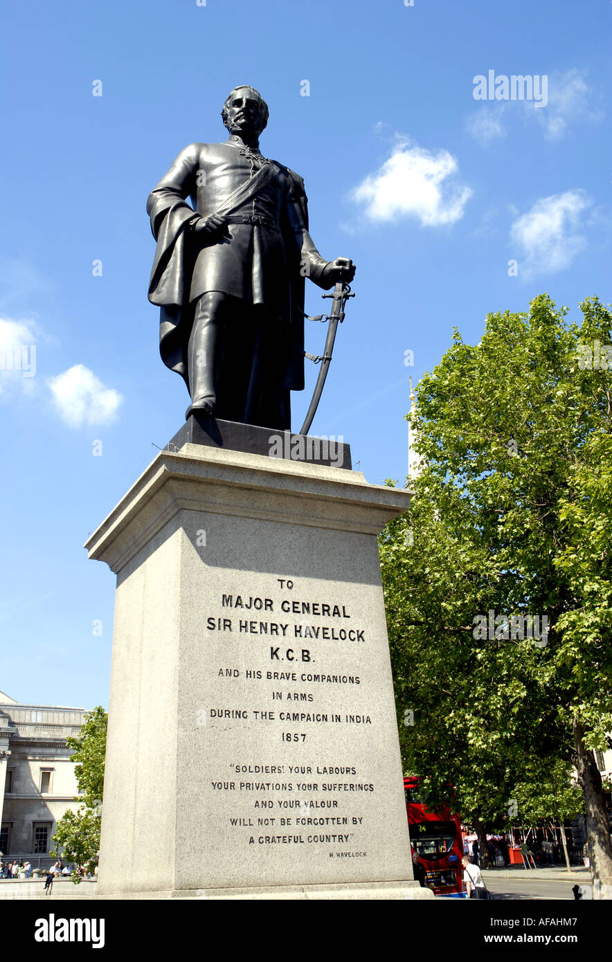 Statue du général John Havelock. Un monument en hommage à son campaaign en Inde 1857. Trafalgar Square, Londres, Angleterre Banque D'Images