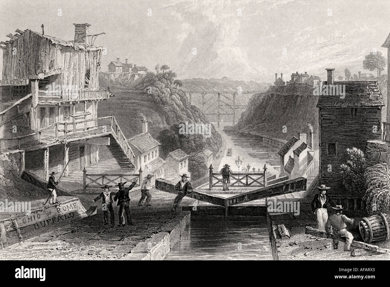 Lockport, Canal Erie, New York, États-Unis. A partir d'un imprimé du XIXe siècle gravé par W Tombleson après W H Bartlett Banque D'Images