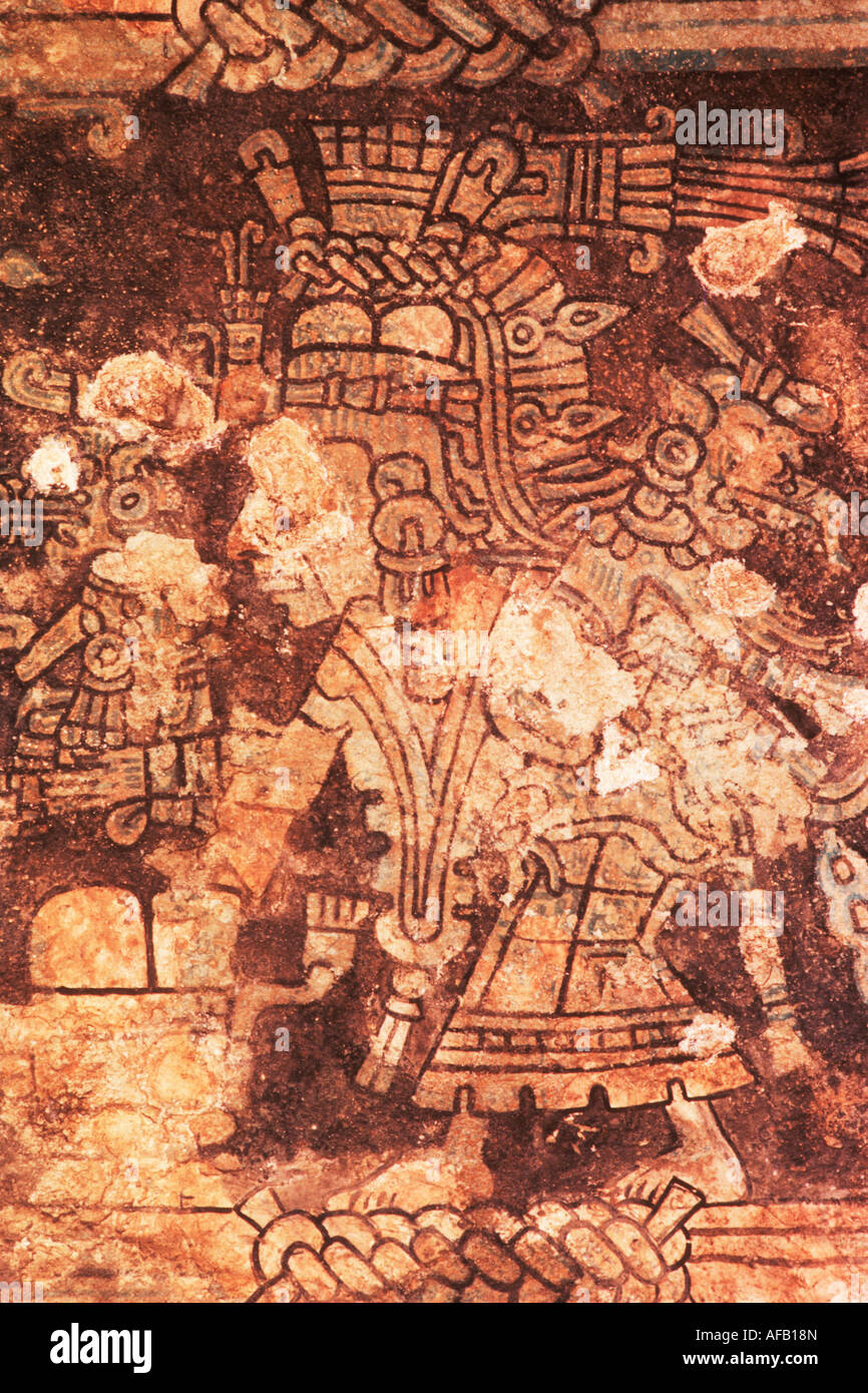 Temple des Fresques des ruines Indiennes mayas de Tulum Quintana Roo Mexique Banque D'Images