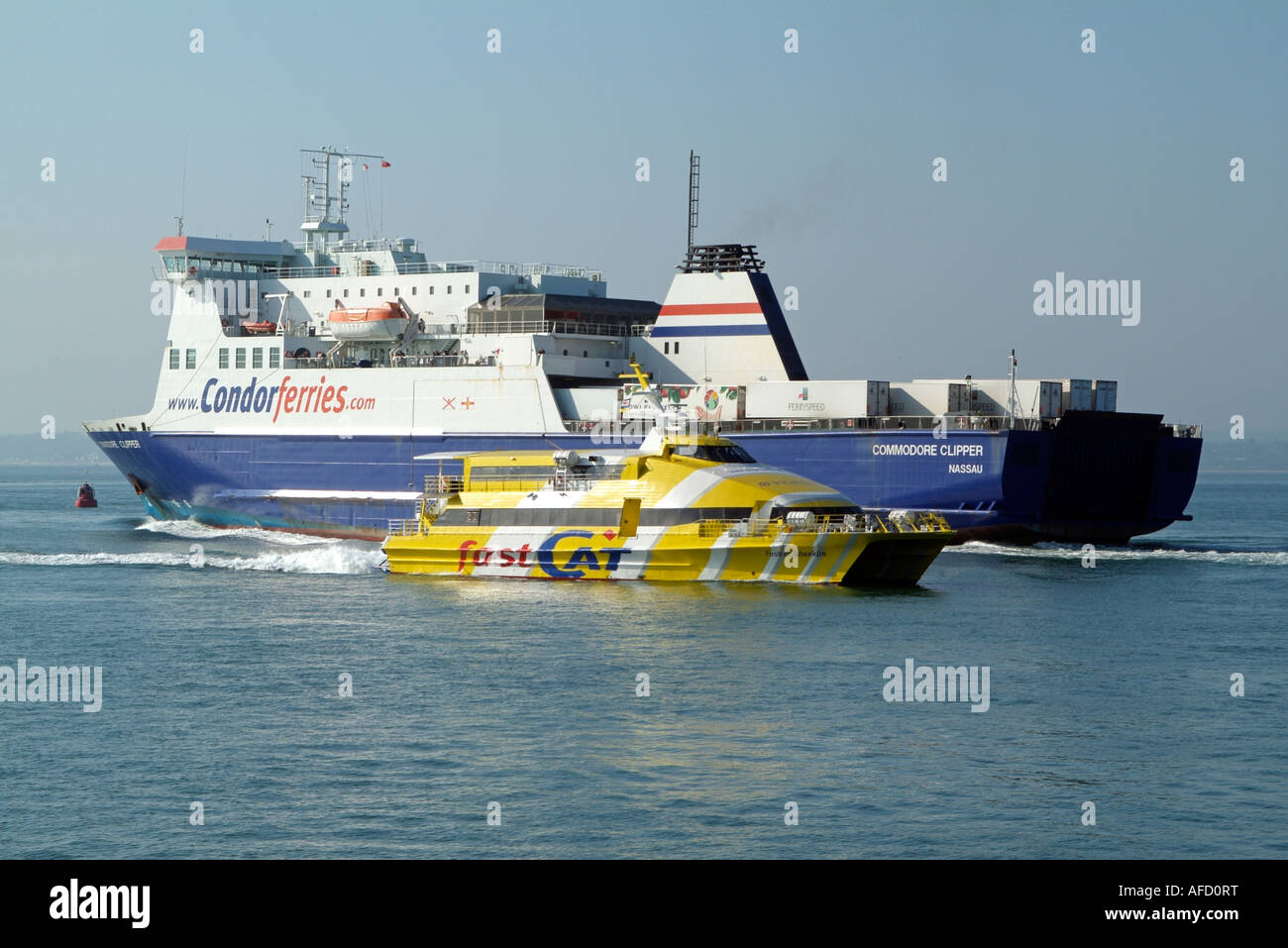 Le Commodore Clipper navire Roro Ferry Transmanche au départ Portsmouth England UK Banque D'Images