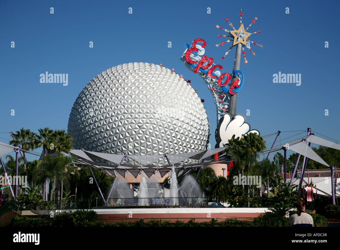 Epcot Center Walt Disney World Orlando Floride géosphère Spaceship Earth avec le mot EPCOT Banque D'Images