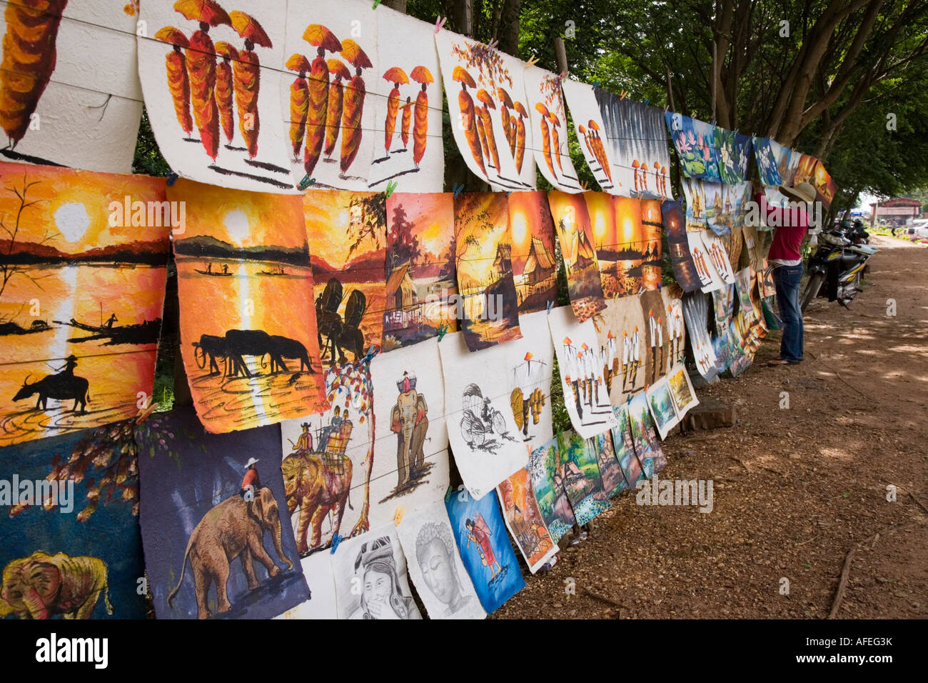 Travaux d'art à vendre dans la rue Ventiane, Laos Banque D'Images