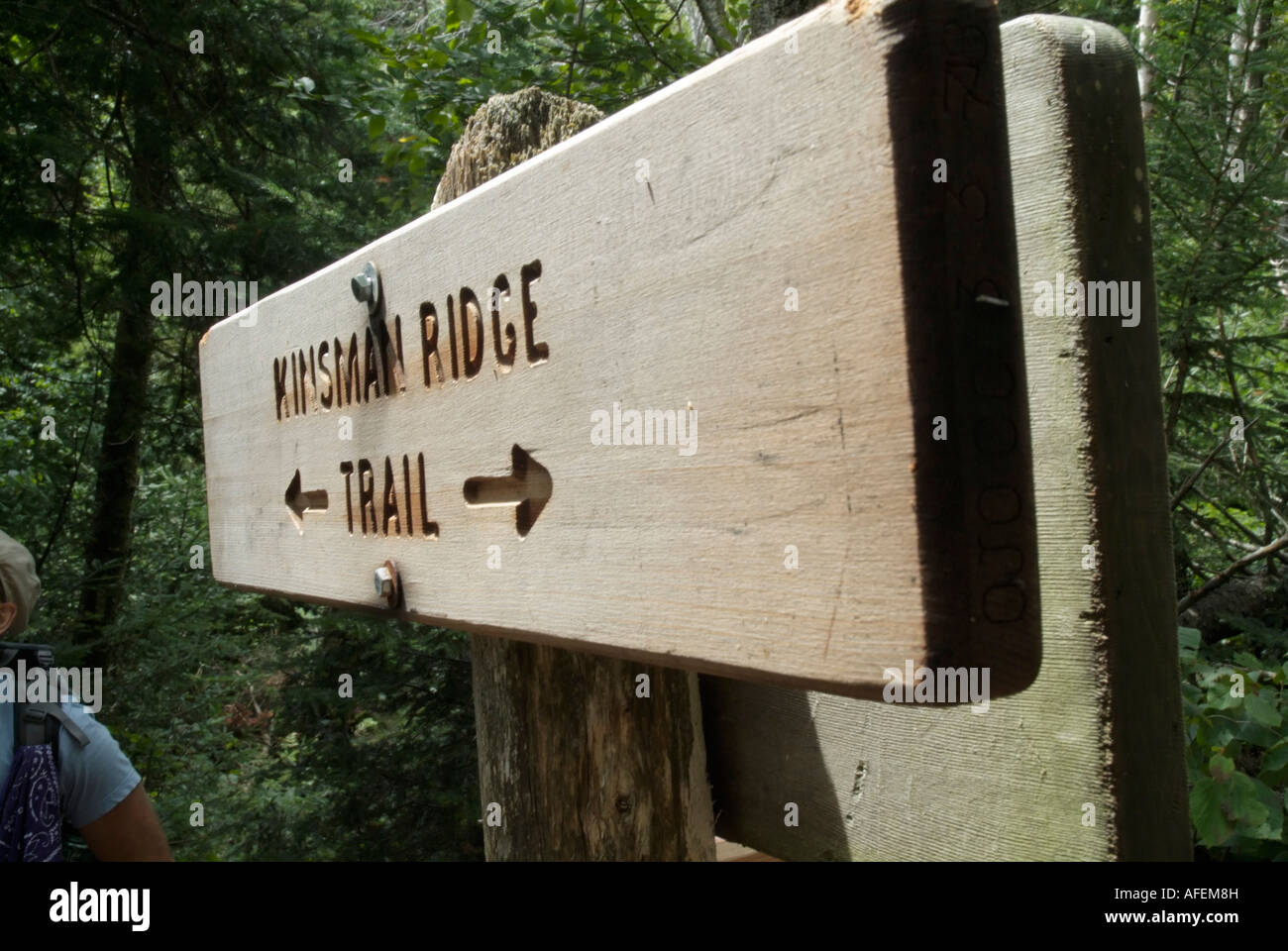 Sentier des Appalaches Kinsman Ridge Trail sign in Montagnes Blanches du New Hampshire USA Banque D'Images