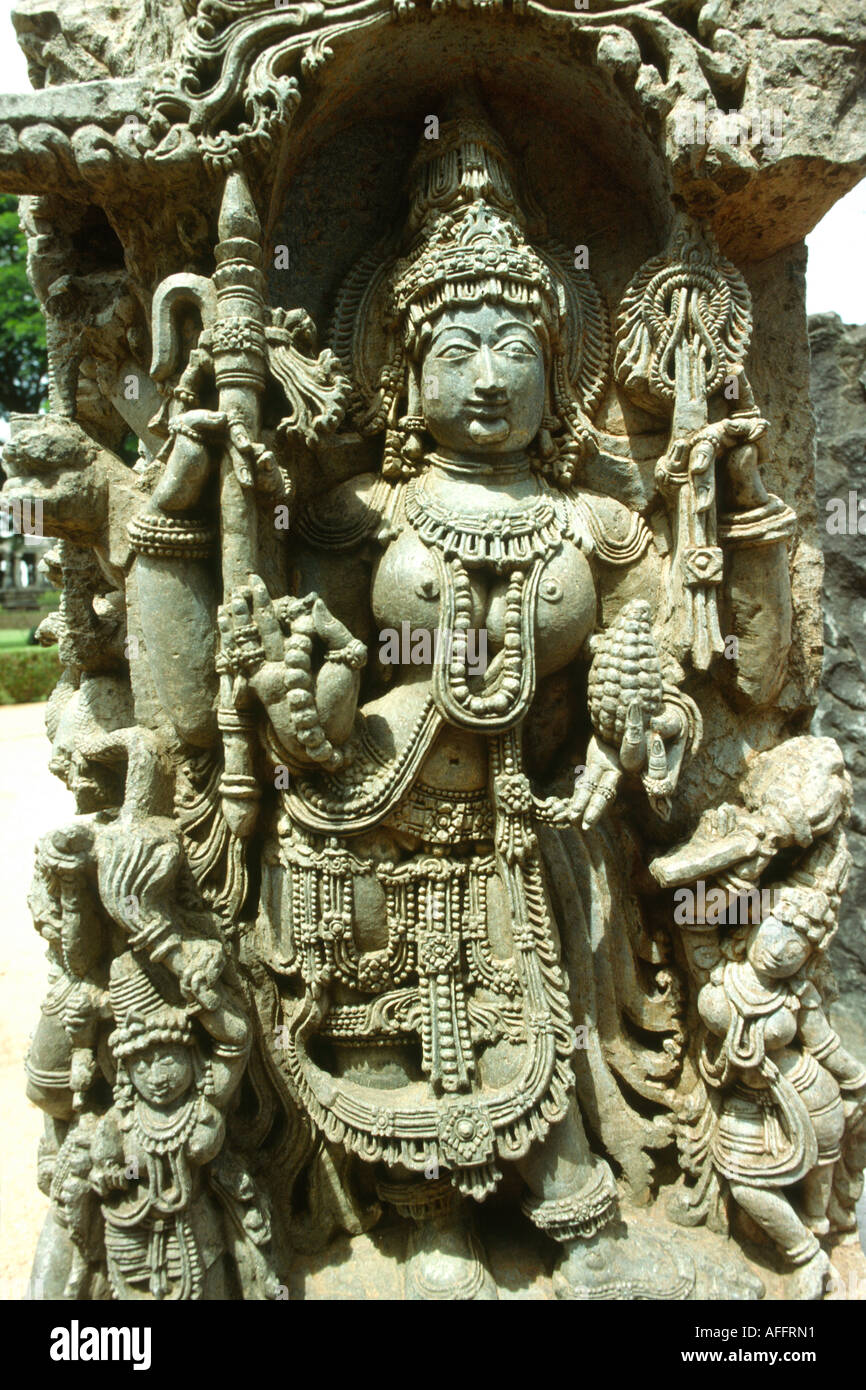 L'Inde Karnataka Halebid Hoysaleswara Temple détail de sculpture Banque D'Images
