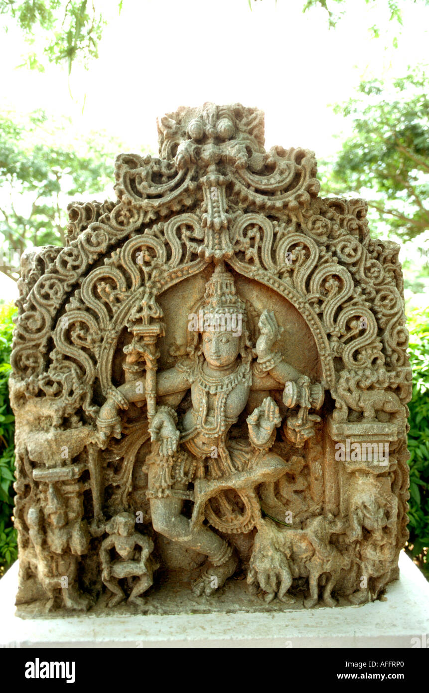 L'Inde Karnataka Halebid Hoysaleswara Temple sculpture de Nataraja détail Banque D'Images