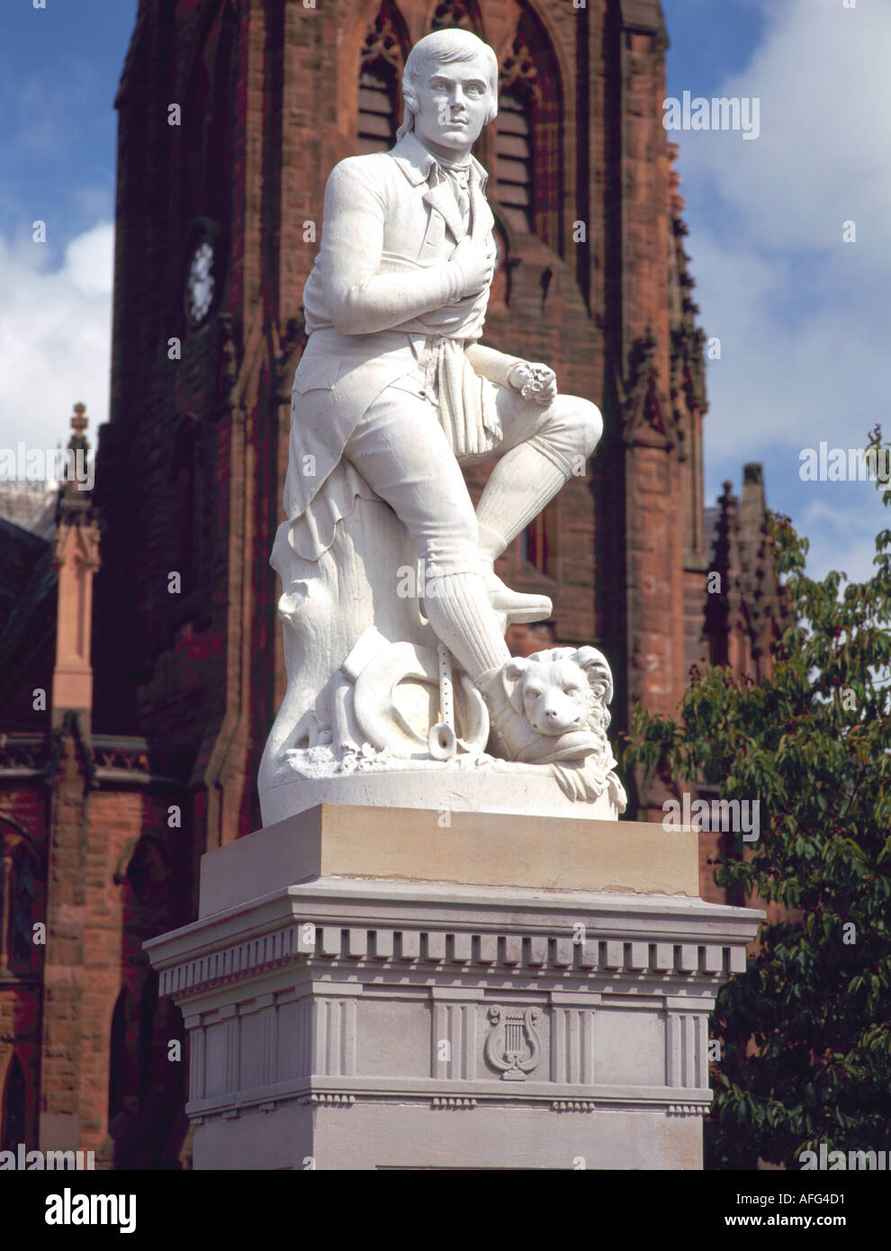 Robert Burns statue avec Frairs gris derrière l'Église Dumfries Banque D'Images
