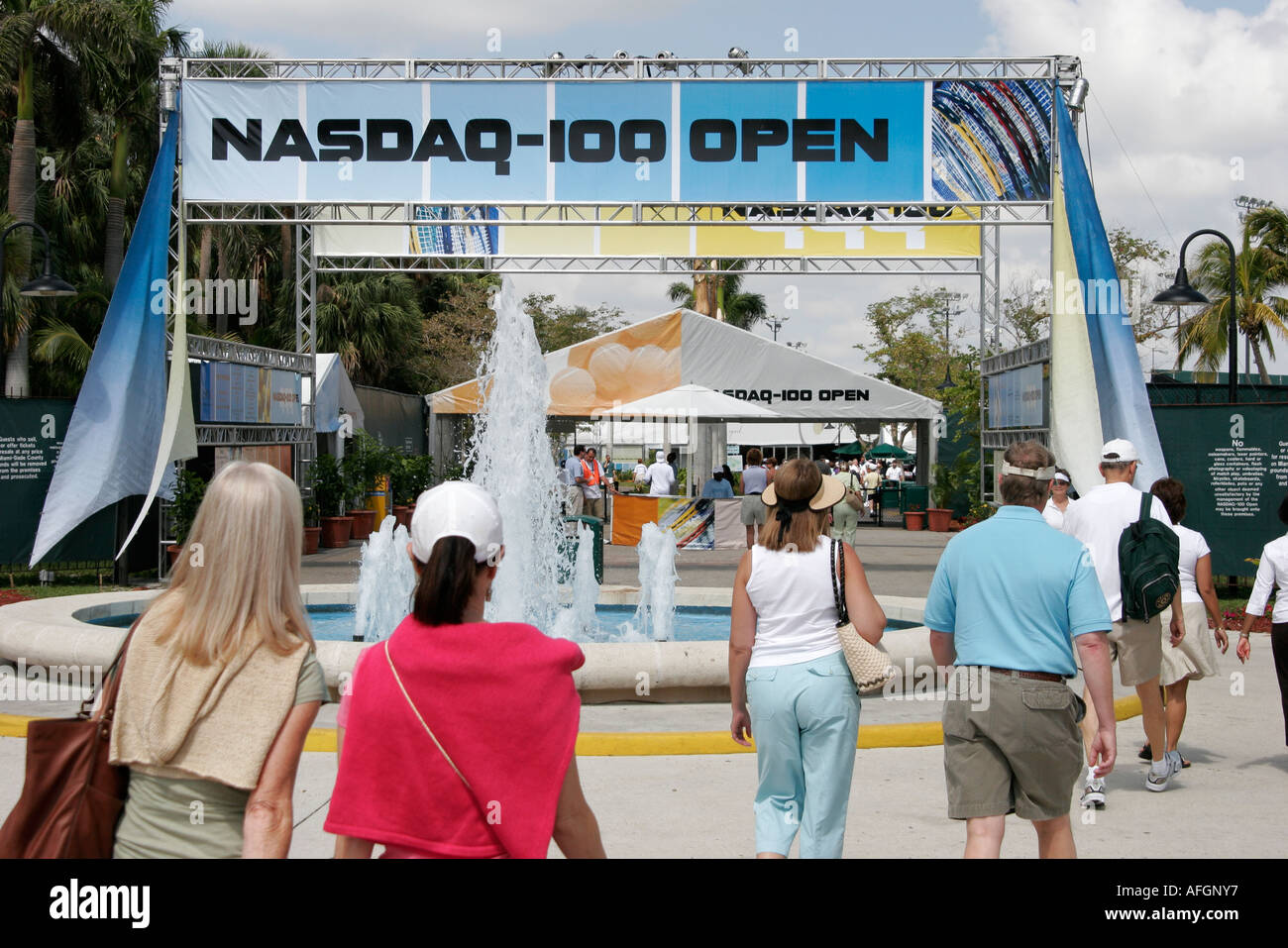 Miami Florida,Key Biscayne,NASDAQ 100 Open,tournoi de tennis pro,entrée,devant,les visiteurs voyage visite touristique sites touristiques culte Banque D'Images