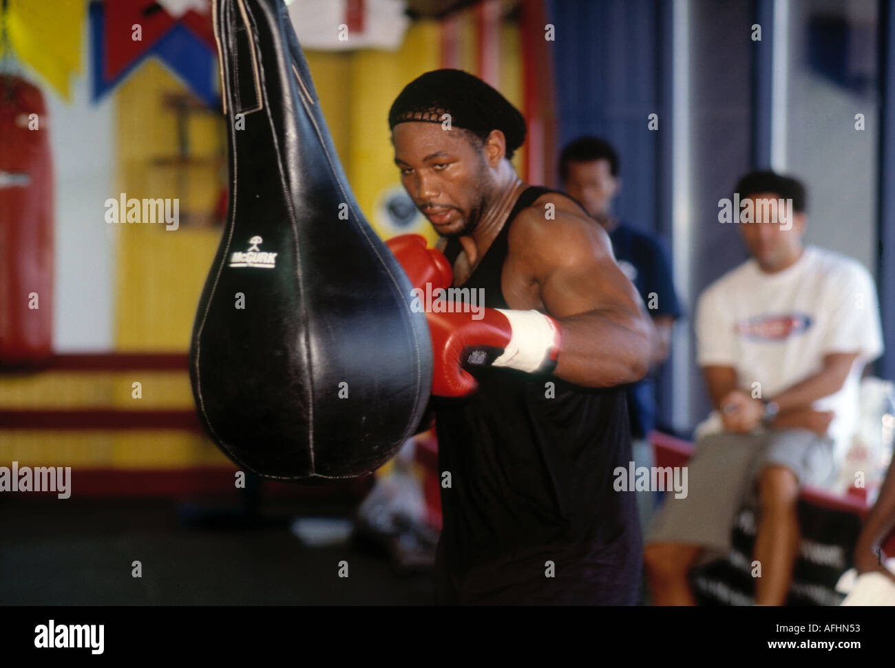 Boxer Lennox Lewis en formation à New York USA Banque D'Images