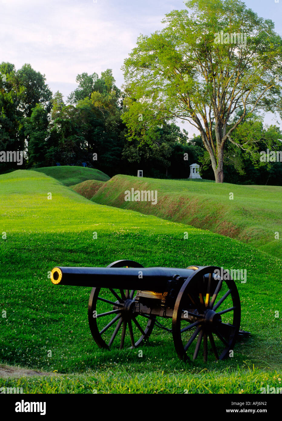 National Military Park à Vicksburg, Mississippi, USA. Champ de bataille Guerre civile gun cannon emplacements retranchements Banque D'Images