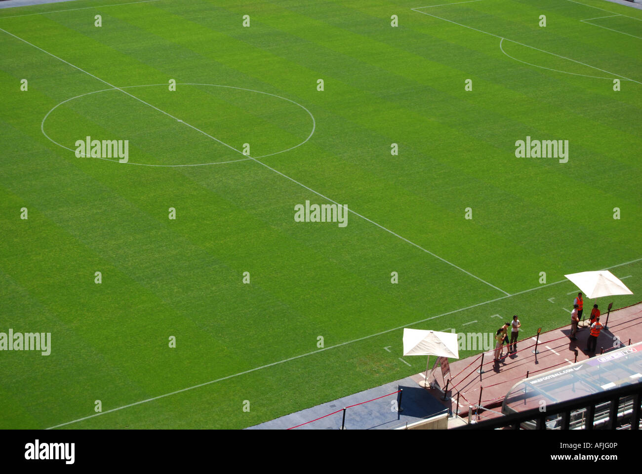 Détail de pelouses de stade de football de Barcelone Espagne Banque D'Images