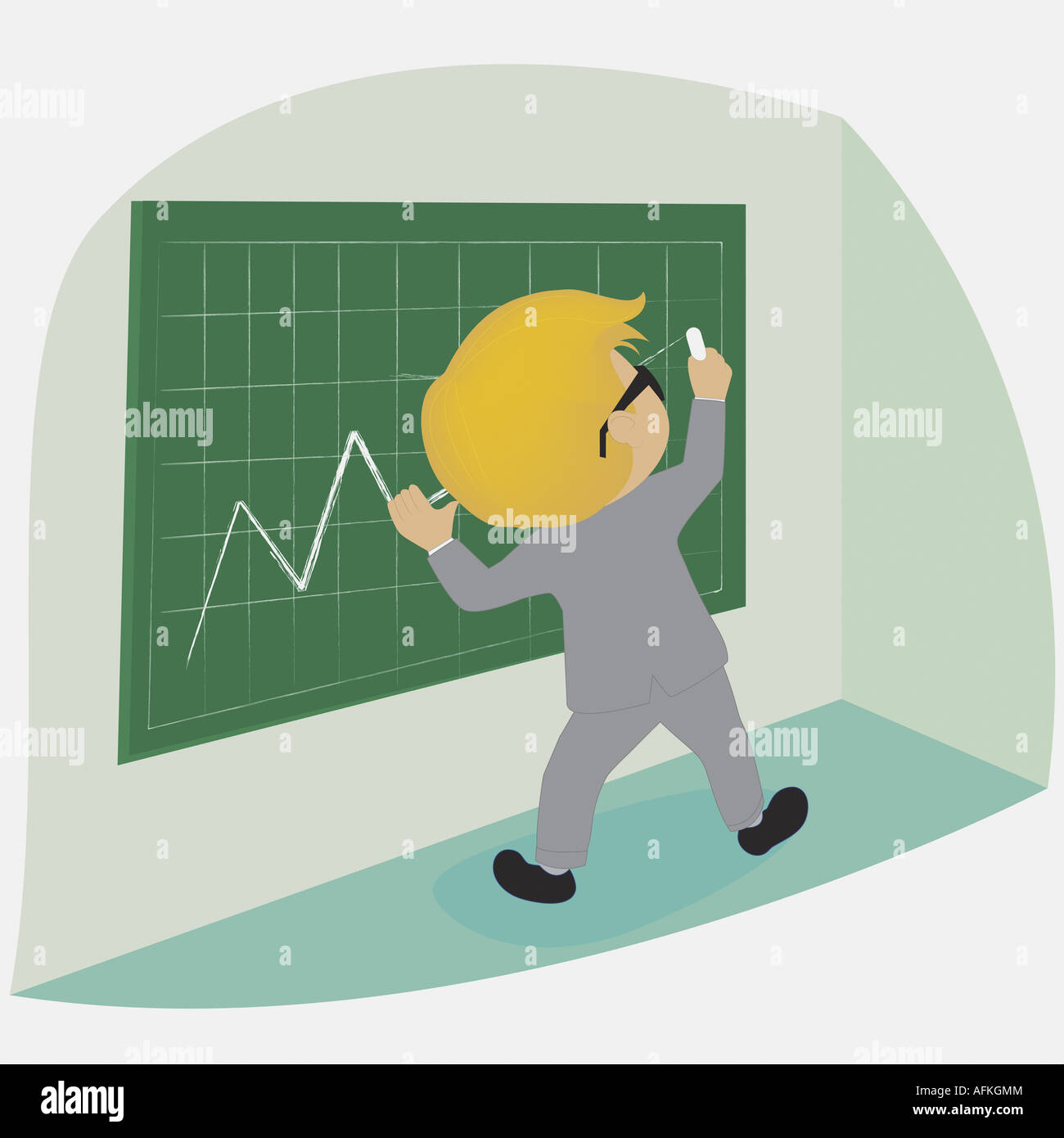 Vue arrière d'un garçon le dessin d'une ligne graphique sur une carte Banque D'Images